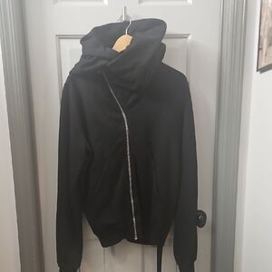 Rick Owens Men's Black Hoodie with Asymmetric Zipper